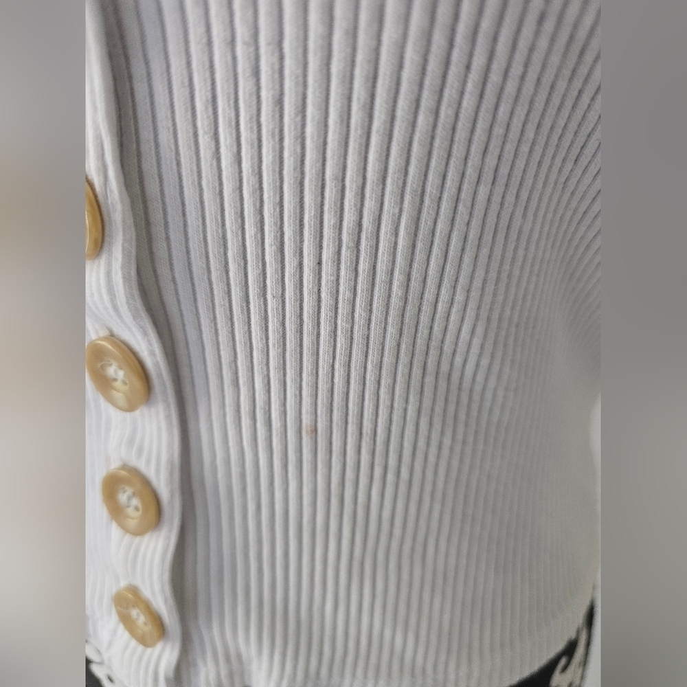 Free People Bridgette White Button Up Ribbed Tee Tank Top Shirt Slim Size S/P - Picture 9 of 11
